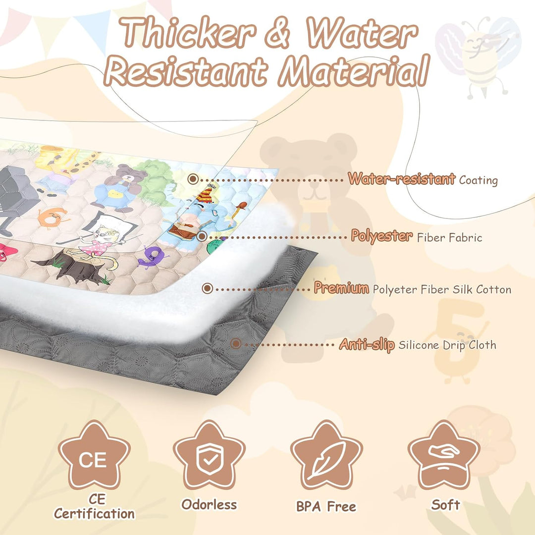 Faltbare Baby Spielmatte Krabbelmatte - Wasserdichte Rutschfester Krabbeldecke, 127x127cm Tiere Zahl