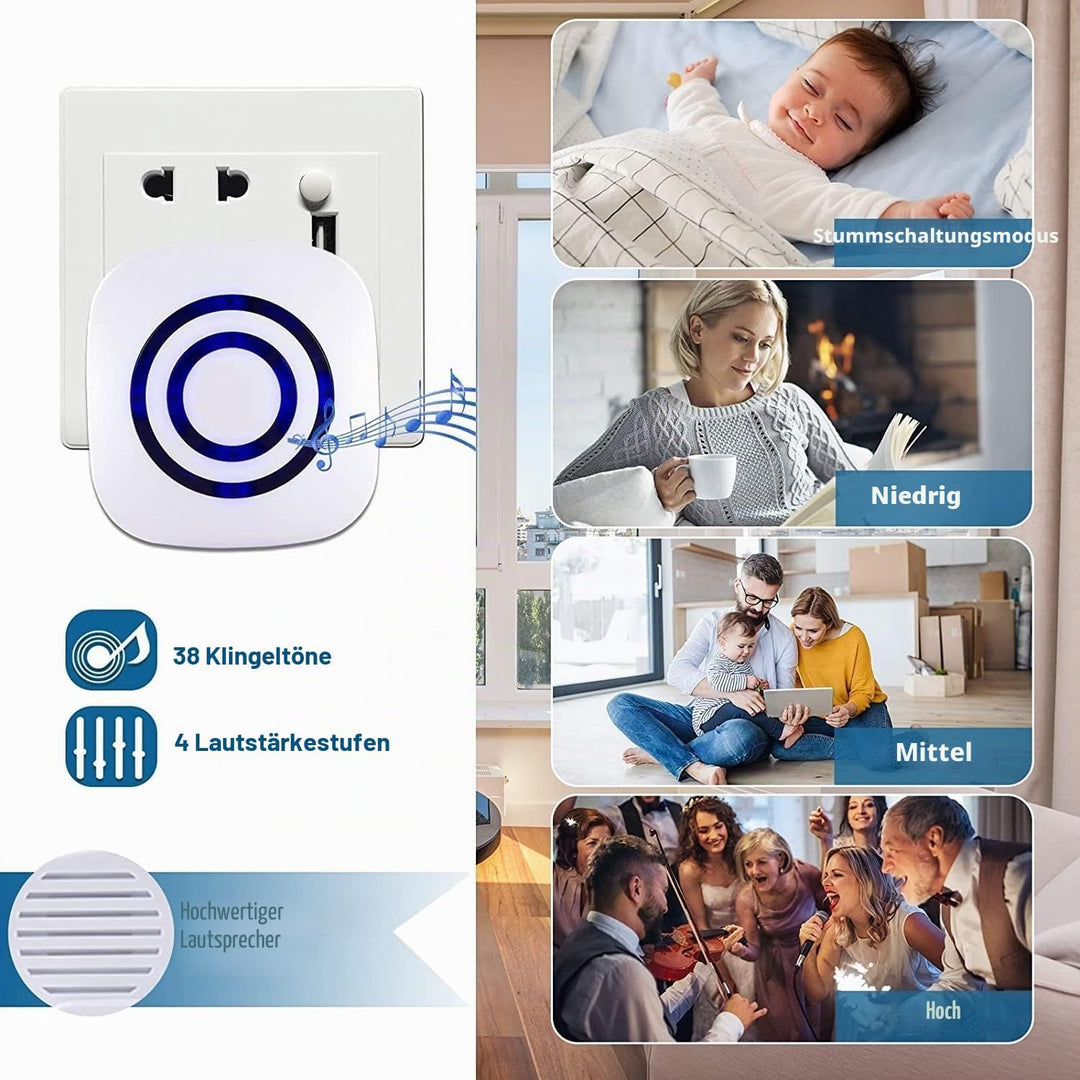 Bewegungsmelder Durchgangsmelder Alarm Katzenklingel Funkalarmanlage Set mit Plug-in-Empfänger und P