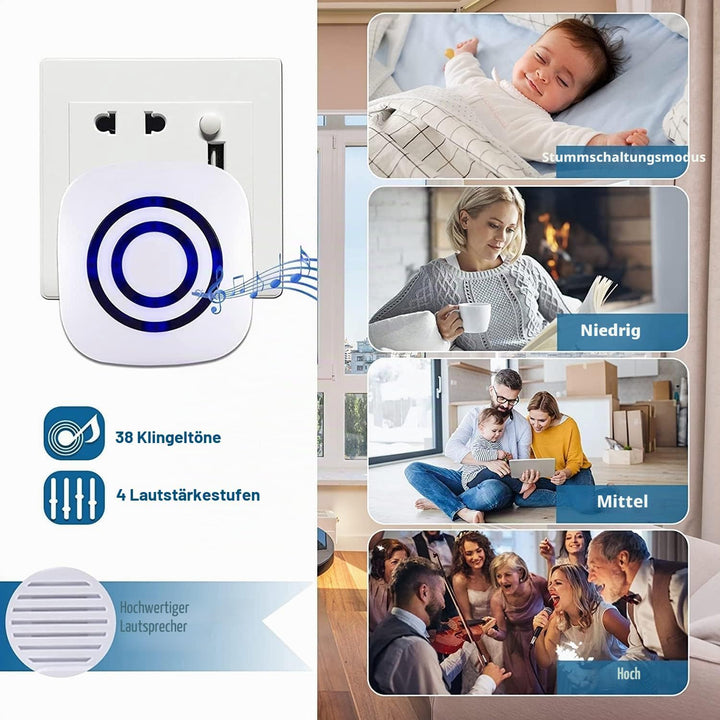 Bewegungsmelder Durchgangsmelder Alarm Katzenklingel Funkalarmanlage Set mit Plug-in-Empfänger und P