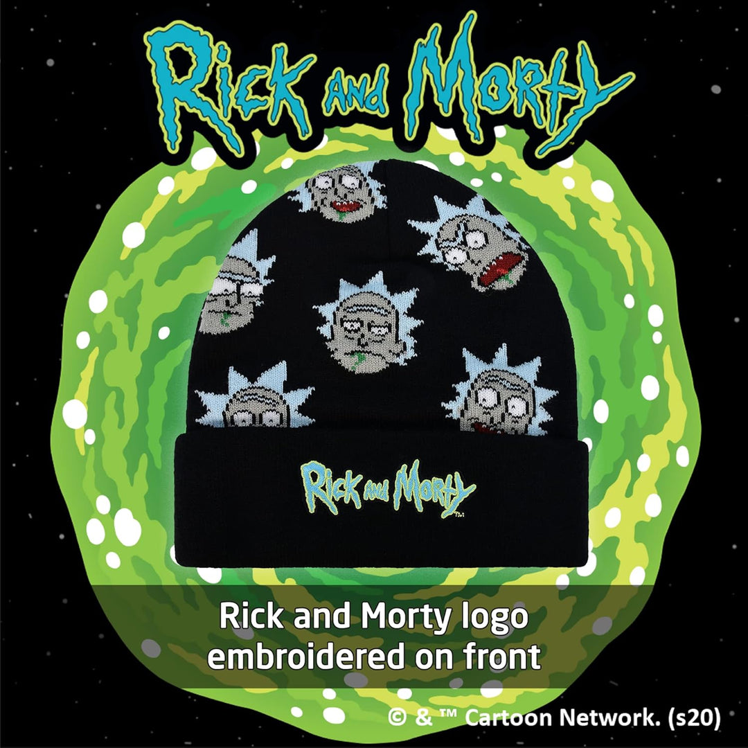 Concept One Unisex-Erwachsene Morty Logo and Rick Sanchez Head Knitted Cuff Beanie-Mtze, schwarz, Ei