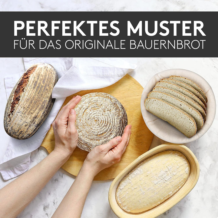 Ovaler Gärkorb 35 cm - Robustes Brotkorb-Set mit Leineneinsatz - Ideal für 1 kg Teig - Ideal für Sau