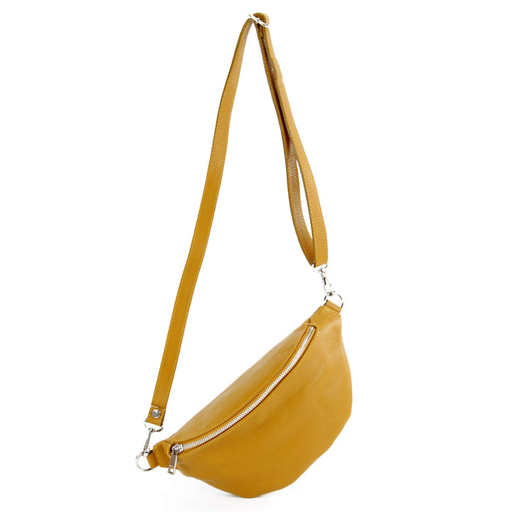 modamoda de - T211 - ital. Hüfttasche Bauchtasche Brusttasche Medium aus weichem Leder, Farbe:Senfge