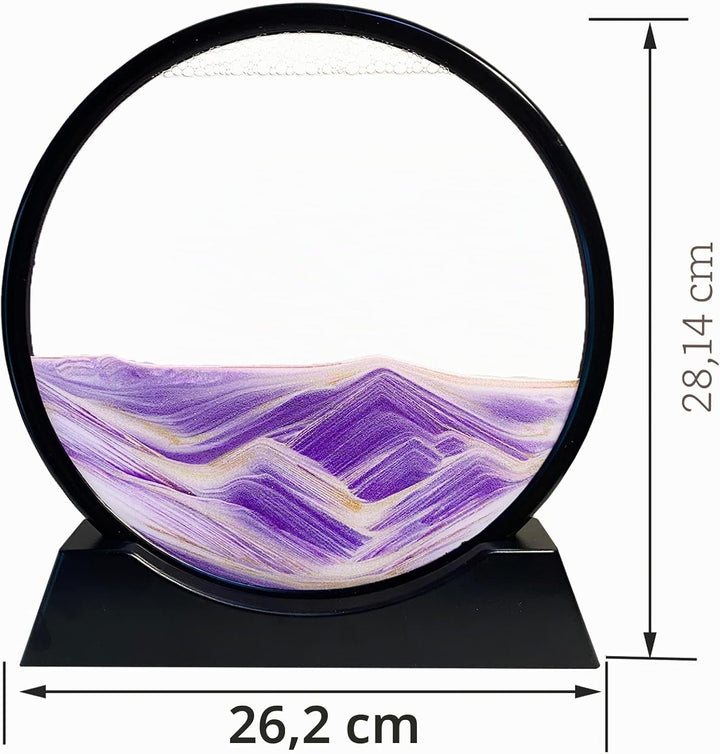 Yuomiker Dynamisch 3D Sandbilder zum Drehen, Fliessende Sandmalerei runder Glas Rahmen, Bewegtes San
