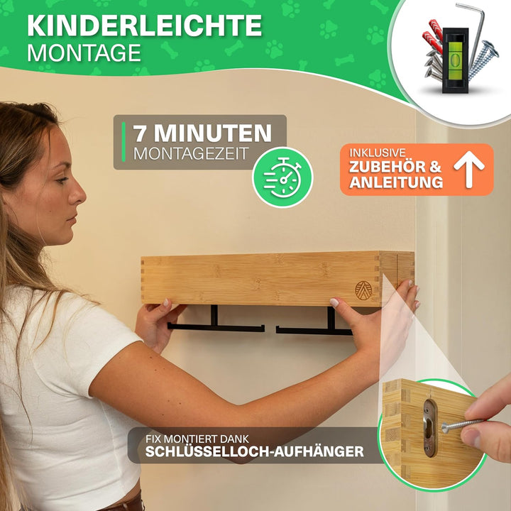 VELONT Hundegarderobe mit Ablage Personalisiert - Grösse XL - Perfekter Leinenparkplatz - Bambus - D