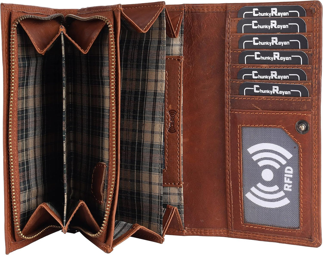 Chunkyrayan Echtleder Damen Geldbörse Hochwertig Vintage RFID Schutz inklusive Leder Schlüsselanhäng
