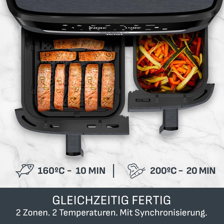 Tefal Dual Easy Fry XXL Heissluftfritteuse 11 L – Airfryer mit 2 Kammern (Doppelkammer), 7 Programme