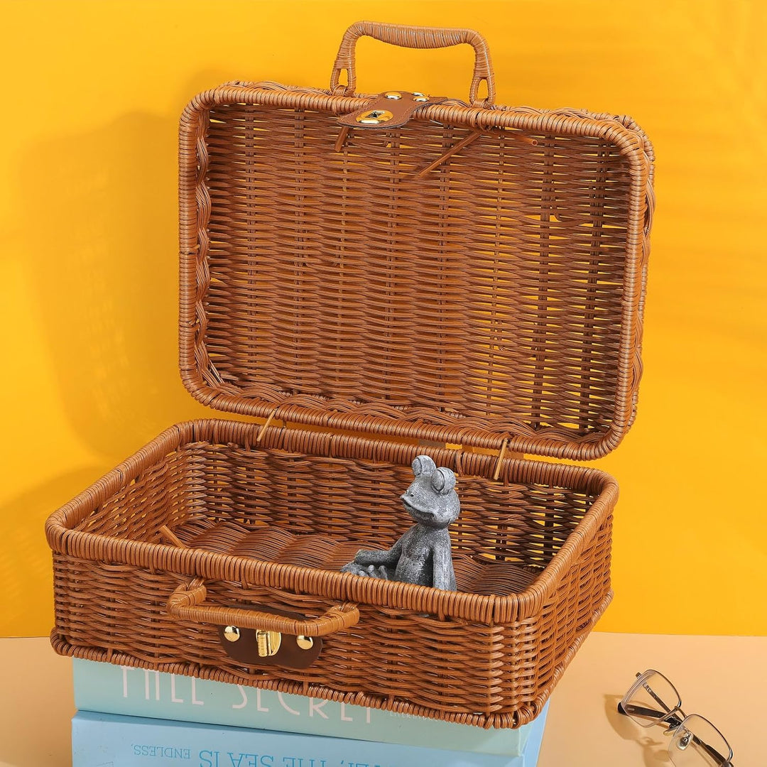 BEIJIALY Weiden-Picknickkorb, Retro-Weidenkorb, Rattan-Koffer, Aufbewahrungskorb, Gewebter Korbgefle