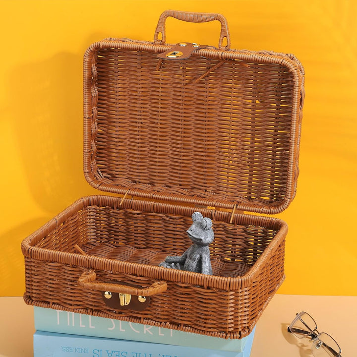 BEIJIALY Weiden-Picknickkorb, Retro-Weidenkorb, Rattan-Koffer, Aufbewahrungskorb, Gewebter Korbgefle