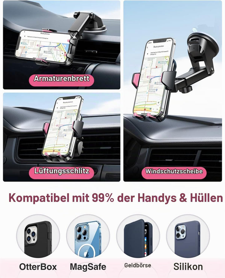VANMASS Handyhalterung Auto Lüftung 2024 hellrot Handy Halterung Auto 4 in 1 Saugnapf Handyhalter Au