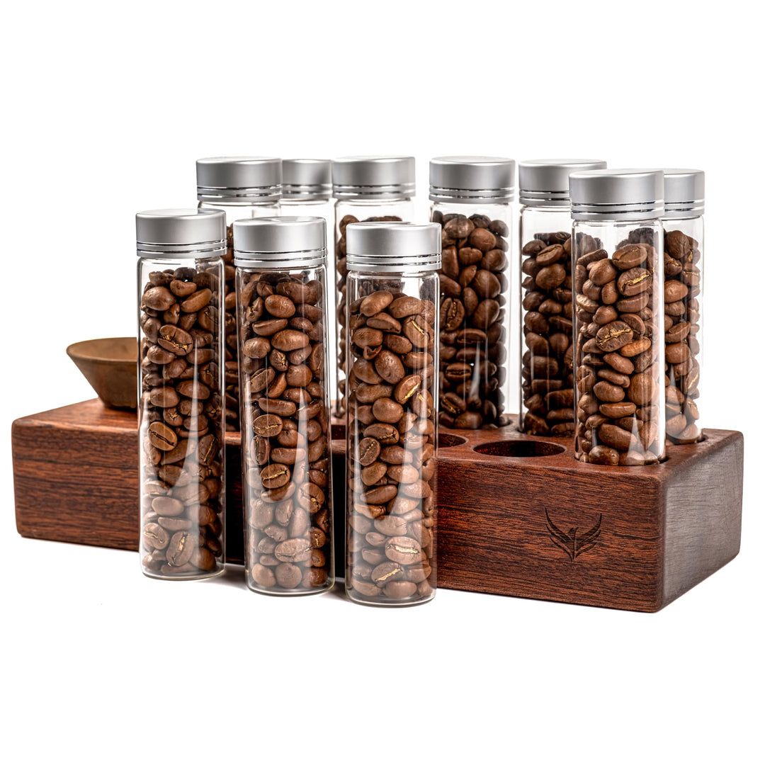 KNODOS Aufbewahrungsröhrchen für Kaffeebohnen, 10 Stück, versiegeltes Glas, Reagenzgläser mit Deckel