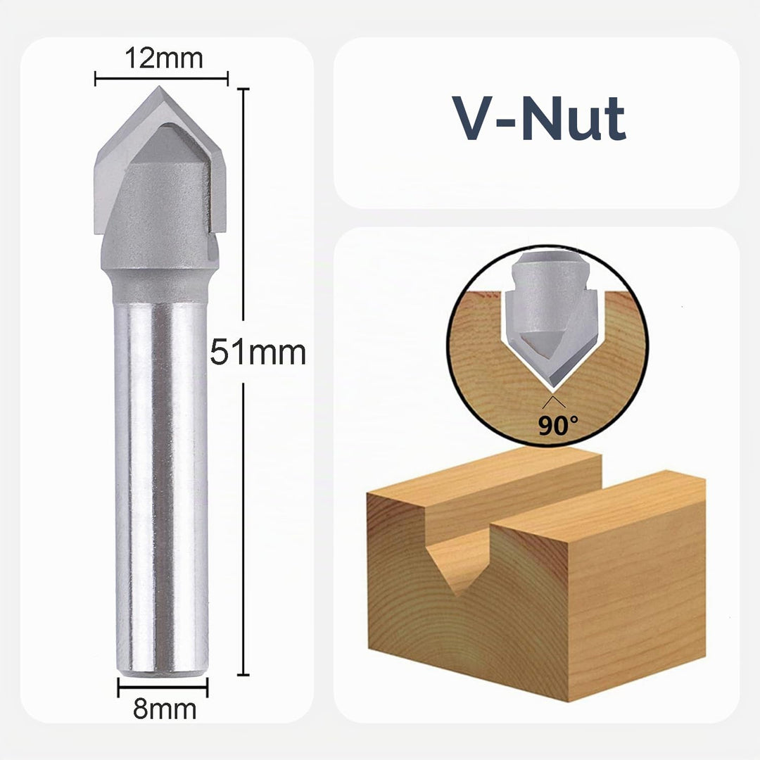 SpeTool Fasenfräser 8mm Schaft 90 Grad Gravierstichel V Nutfräser CNC Fräser Schaftfräser 12mm Schne