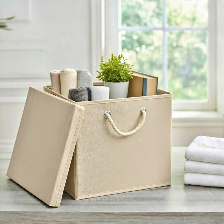 Stick&amp;Shine 4X Aufbewahrungs Korb Creme Faltbox 30 x 30 x 30 cm Regalkorb faltbar mit Kordel und mit
