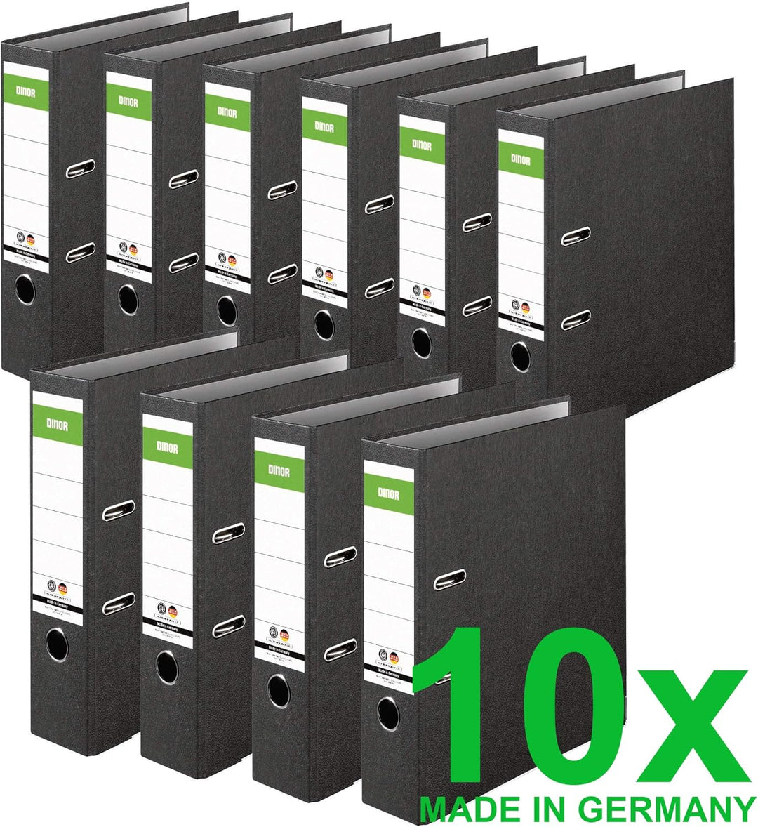 Original DINOR Ordner-Wolkenmarmor-Recycling - Made in Germany. 10er Pack 8 cm breit DIN A4 schwarz