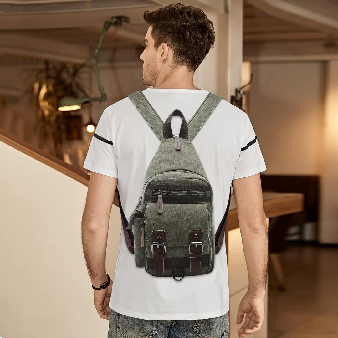 VARLIVOO Herren Sling Bag Retro Crossbody Bag Klein Umhängetaschen Schultertasche Outdoor Sportarten