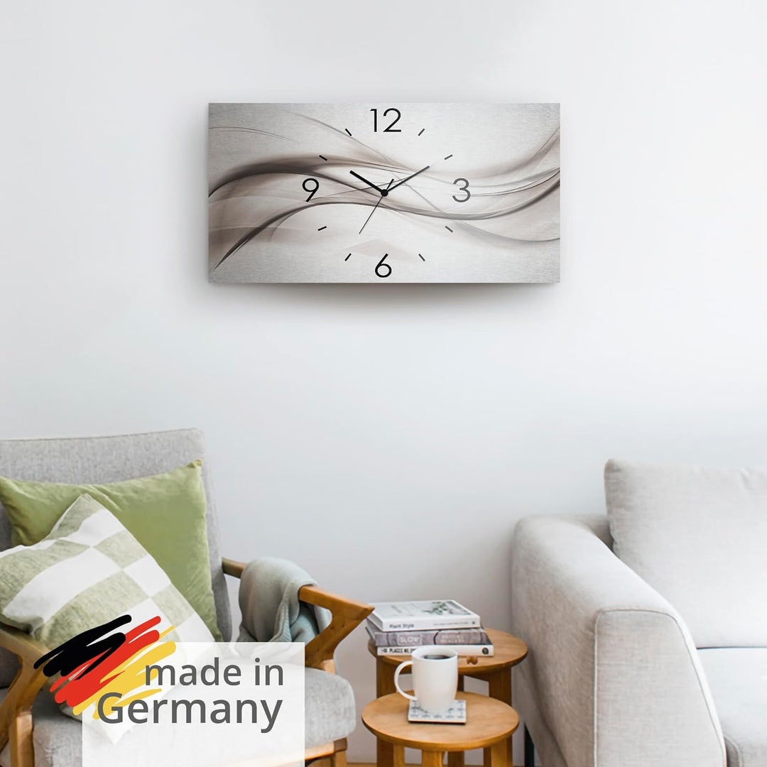 ARTLAND Wanddeko Wanduhr ohne Tickgeräusche Alu Funkuhr 60x30 cm Eckig Lautlos 3D Design Kunst Welle