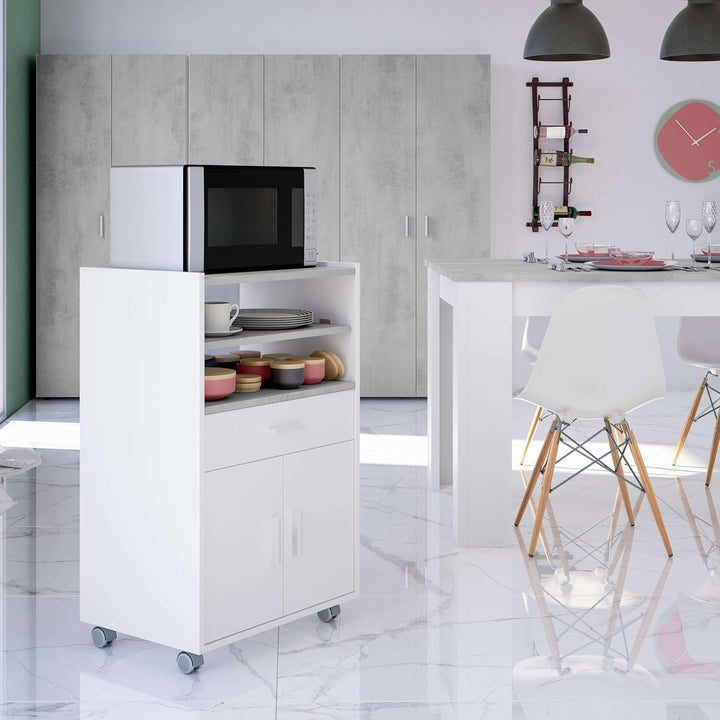 Habitdesign Beistellschrank für Küche mit Rollen, Mikrowelle, Schrank mit 1 Schublade und 2 Türen, A