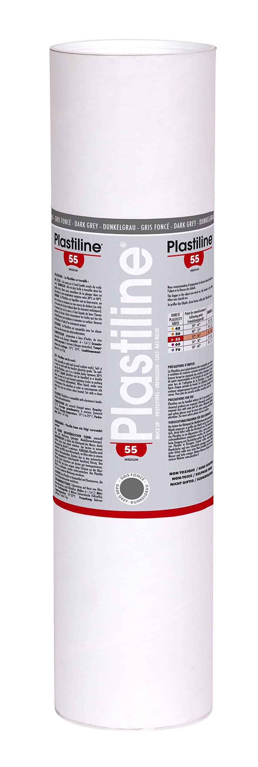 Herbin 5755T - Plastilin für den Modellbau, 5 kg, zum modelieren, HG55, standard, 1 Dose, Grau Dunke