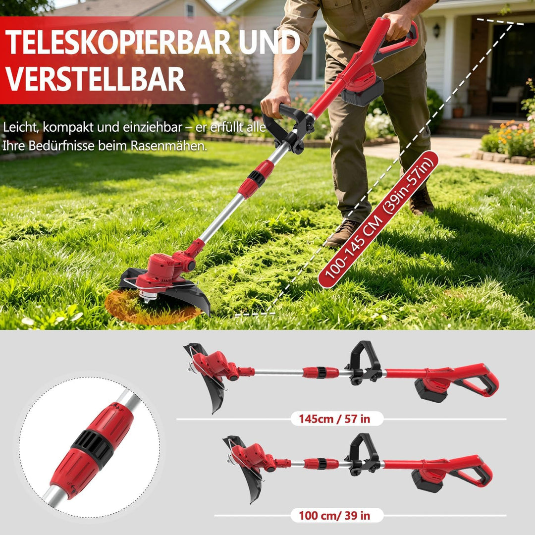 21V Rasentrimmer mit Akku mit Unkrautbürste, 2 in 1 Rasentrimmer mit akku Kompatibel mit 18V-25V Lit