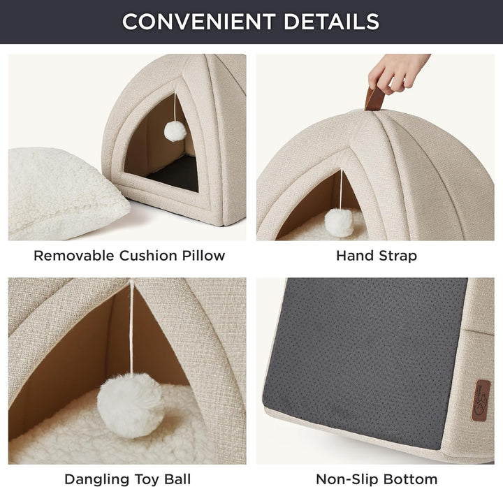 BEDSURE Katzenbett grosse Katzen Katzenhöhle- 44x44x44 cm Katzenhaus Indoor mit abnehmbarem Sherpa K