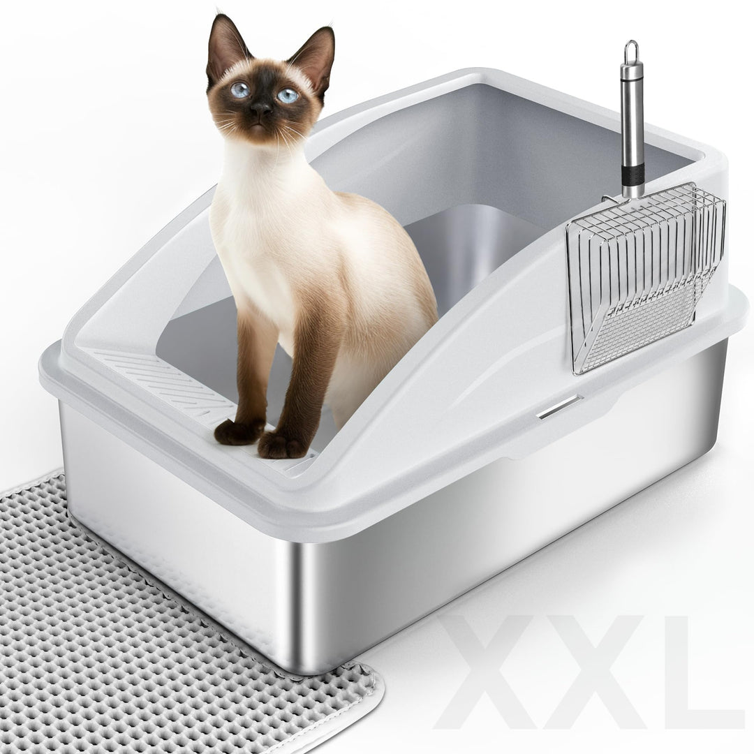 FURTIME Katzenklo Edelstahl XXL, Katzentoilette Edelstahl 35L Grosse Kapazität Auslaufsicher Gegen V