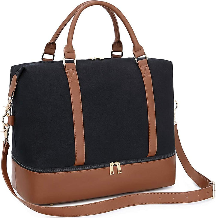 LEDAOU Weekender Damen Reisetasche Tasche mit Schuhfach Canvas Handgepäck Tasche Sporttasche Travel