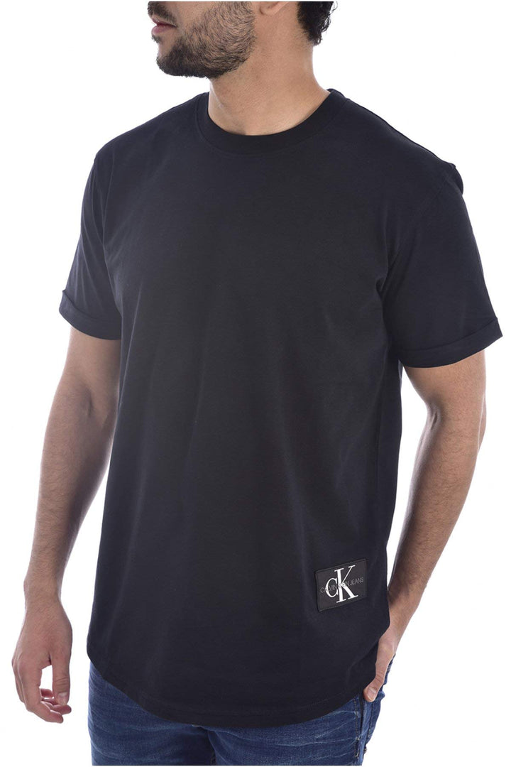 Calvin Klein Herren T-Shirt Kurzarm Badge Turn Up Sleeve Rundhalsausschnitt XXS Black (Ck Black), XX