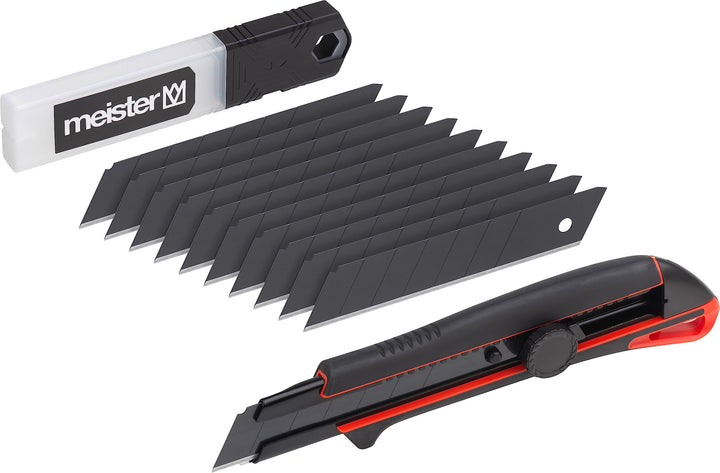 Meister Universalmesser-Set "Black Line" 11-teilig - Abbrechmesser (25 mm) mit Festellrad - Mit 10 E