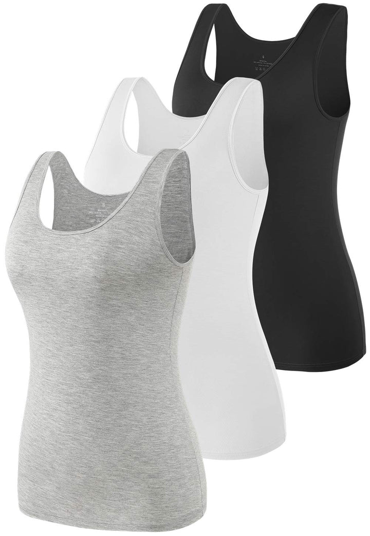 vislivin Elastische Tank Tops für Damen Unterhemden 3/4er Pack S 3er Pack - Schwarz//Weiss/Grau, S 3