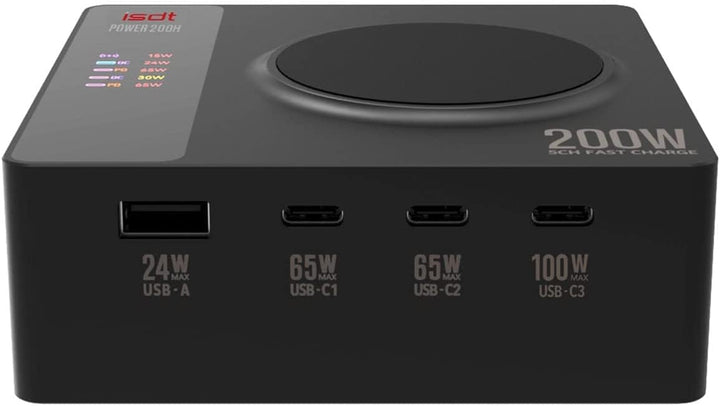 ISDT 200H Wandladegerät Kabelloses Desktop Laden USB C Ports(100W Max),4+1 Port Kompatibel mit Lapto