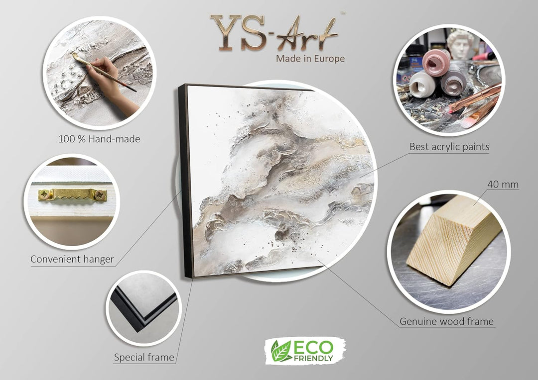 YS-Art XXL Design Abstrakt Acryl Gemälde auf Leinwand mit Rahmen Erschaffung handgemalte Wandbilder