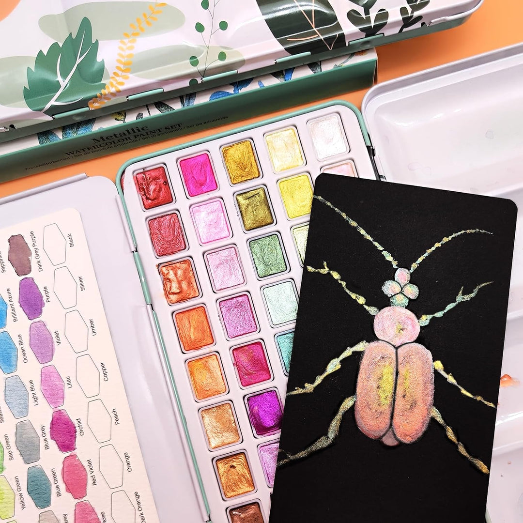 Artecho Aquarellfarben Set 50 Metallic Farben, Aquarell für Reisen, Wasserfarben für Künstler und Ho