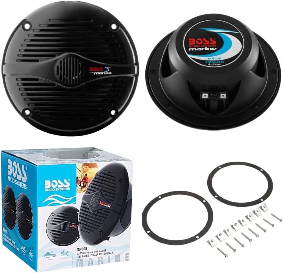 KIT-Set FÜR BOSS Audio Systems MR50B 2 Schwarze 2-Wege-Marinelautsprecher 5,25" 13,5 cm 135 mm, 75 W
