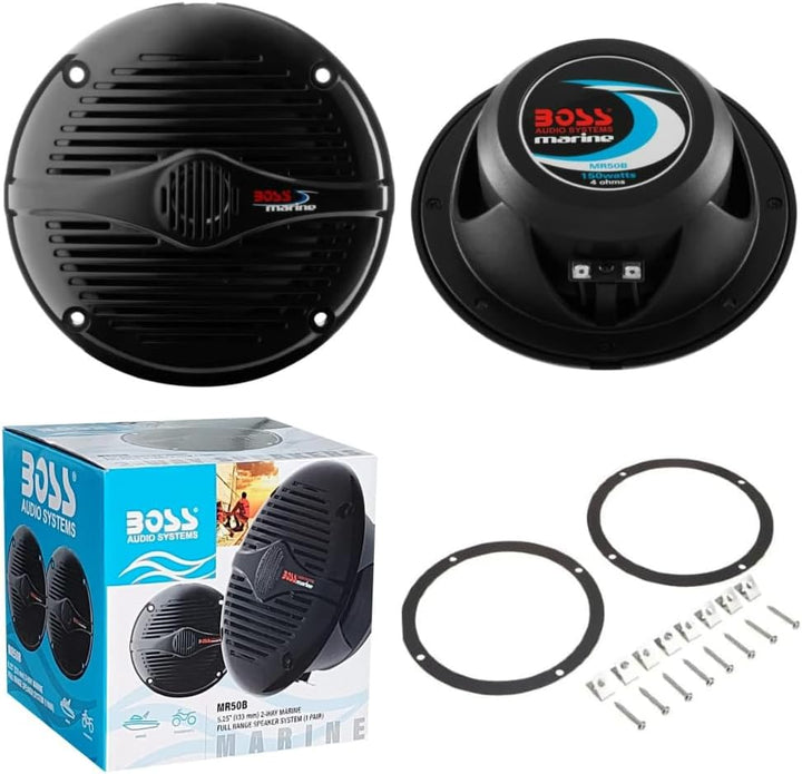 KIT-Set FÜR BOSS Audio Systems MR50B 2 Schwarze 2-Wege-Marinelautsprecher 5,25" 13,5 cm 135 mm, 75 W