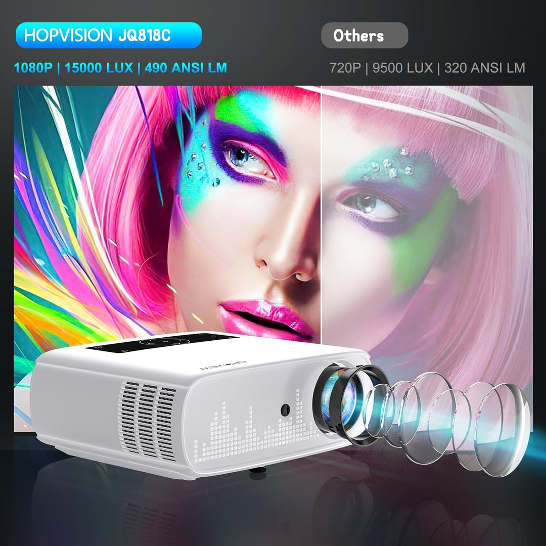 HOPVISION Beamer,4K Beamer 15000 Lux Native 1080P WiFi Beamer Full HD Heimkino Video Beamer 4K Bluet