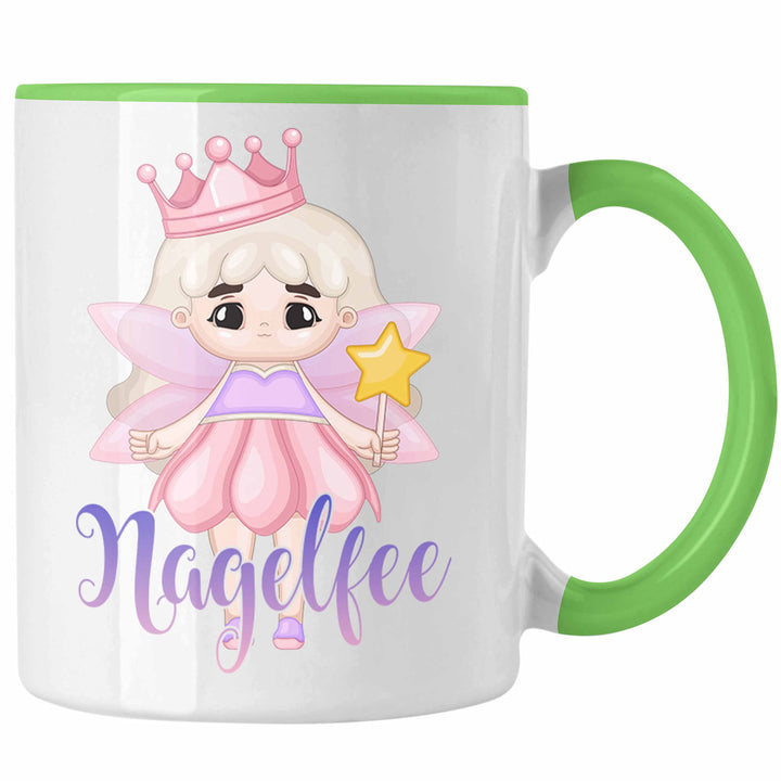Trendation - Nagel-Fee Tasse Geschenk Nagelstudio Mitarbeiterin Gel-Nägel Spruch Süsse Grafik (Grün)