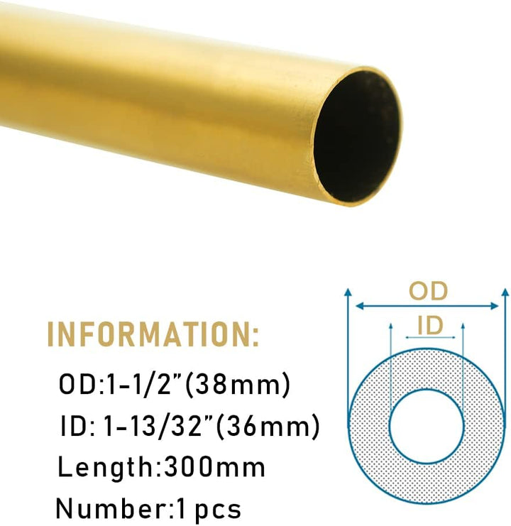 Tynulox H62 Messingrohr, 38 mm Aussendurchmesser, 1 mm Wand × 300 mm Länge, Messingrohr, nahtlos, Ru