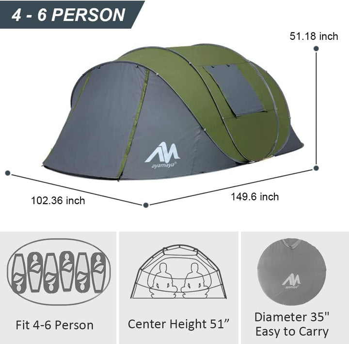 Zelt 4-6 Personen Wasserdicht, Pop up Zelte Familienzelt [5 Fenster] Riesiges Camping Zelt Doppelwan