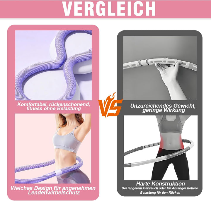 Hula Hoop Reifen Erwachsene, Weicher Hoola Hoop zum Abnehmen mit Federkern & Sicherheitsseil, Komfor