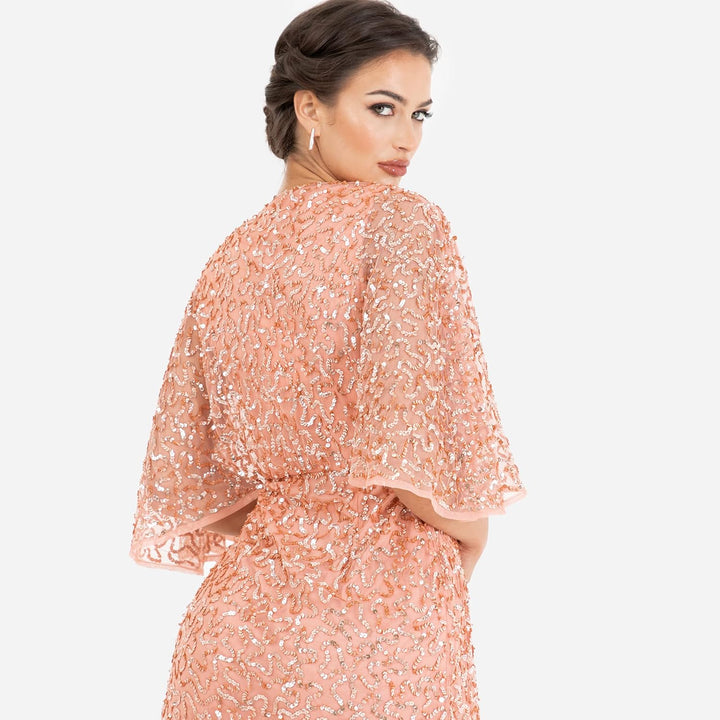 Maya Deluxe Damen Womens Midi Ladies Sequin Embellished Cape Sleeve Wrap Dress for Wedding Guest Bri
