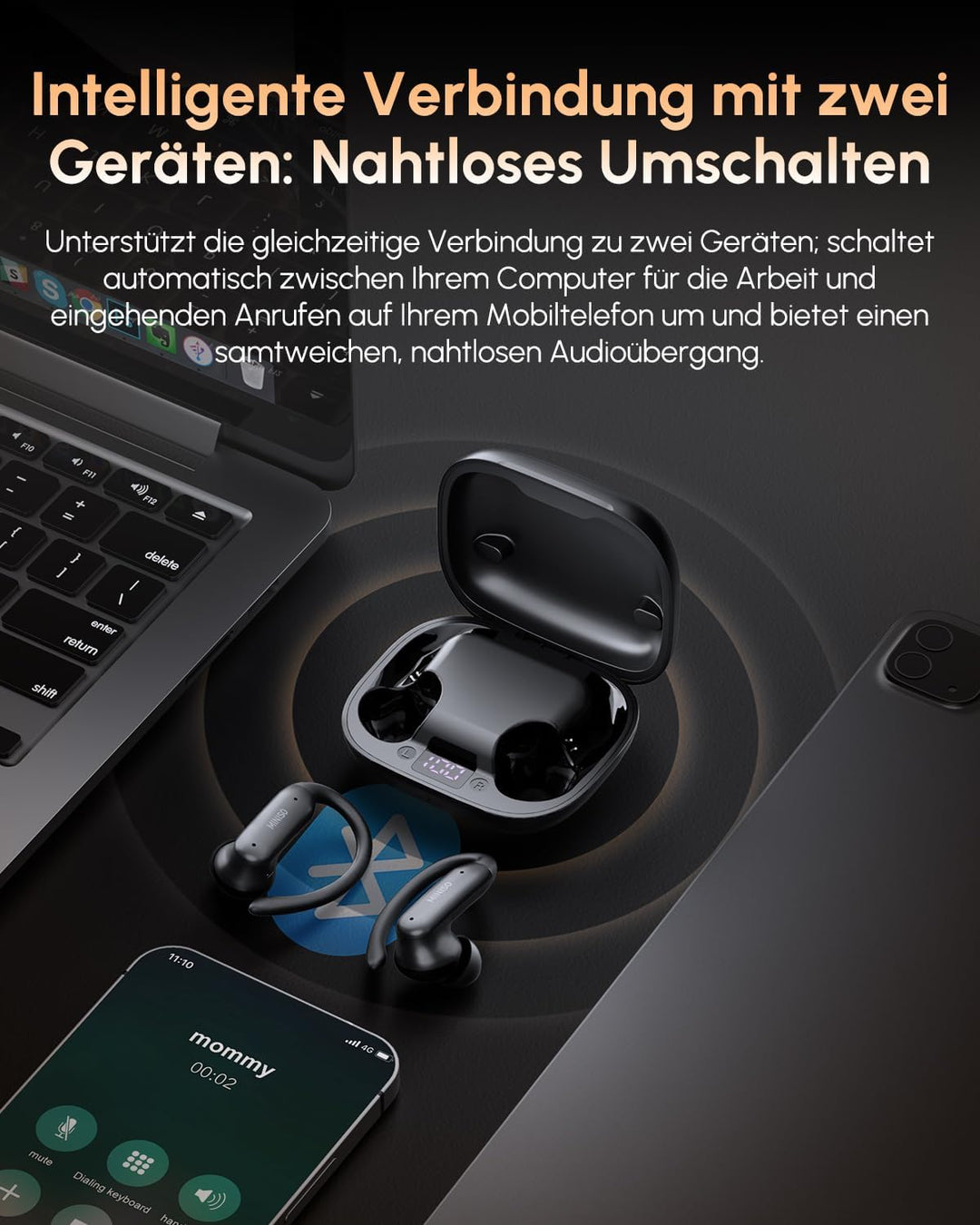 MINISO MS219 Kopfhörer Sport 2026 Neueste, Ohrhörer Bluetooth 6.0 mit Ohrbügel, In Ear Kopfhörer Blu