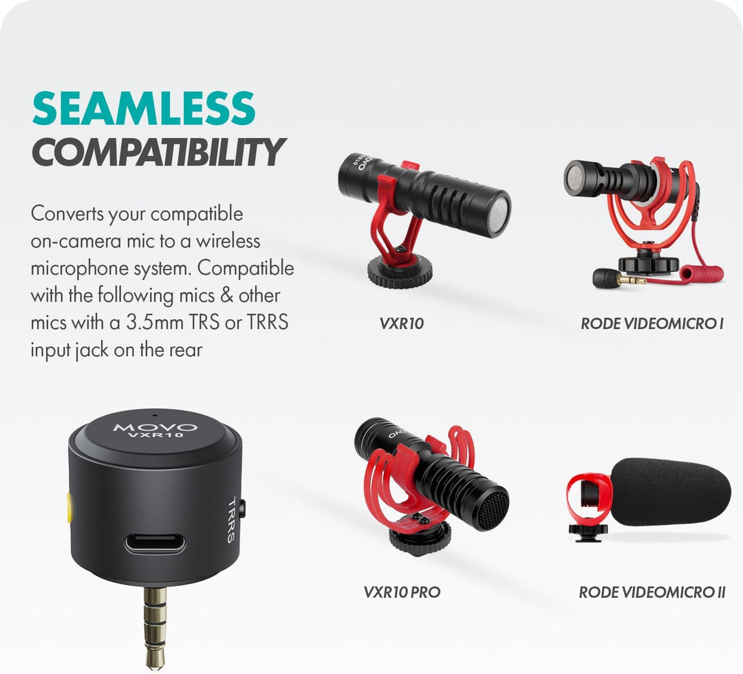 Movo WM-VXR10 Kabelloser Shotgun-Mikrofonadapter für USB-C/iPhone 15 und höher/Android-Geräte – komp