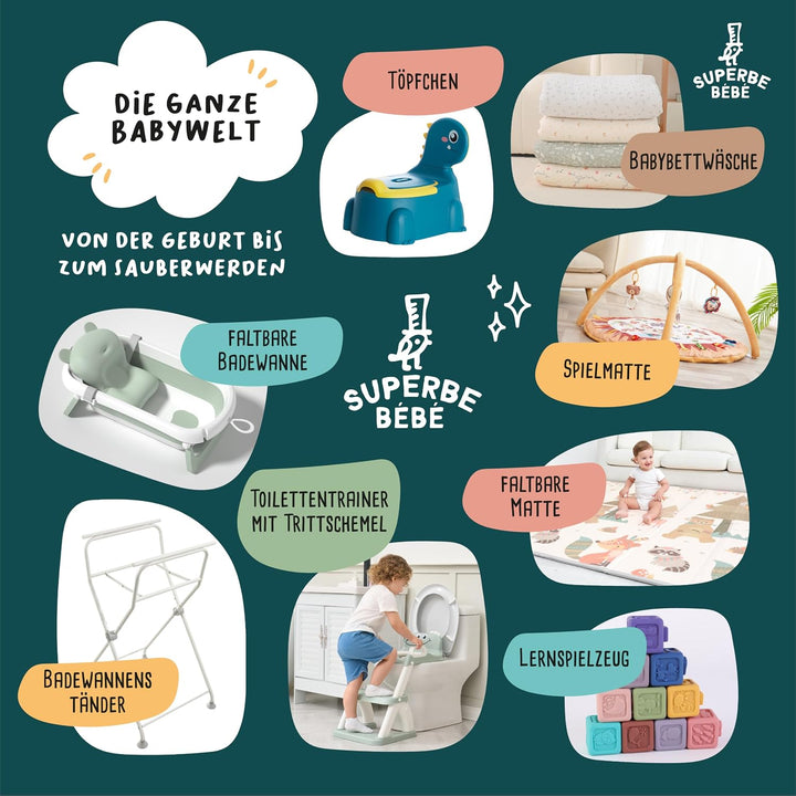 SUPERBE BEBE Faltbarer Badewannenständer für Babybadewannen, Grau, Kompatibel mit LEAF und CLOUD Bad