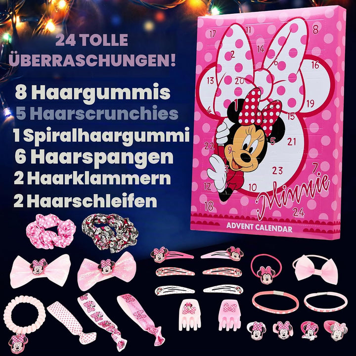 Disney Minnie Mouse Adventskalender 2024, Haarschmuck &amp; Accessoires für Mädchen (Rosa), Rosa