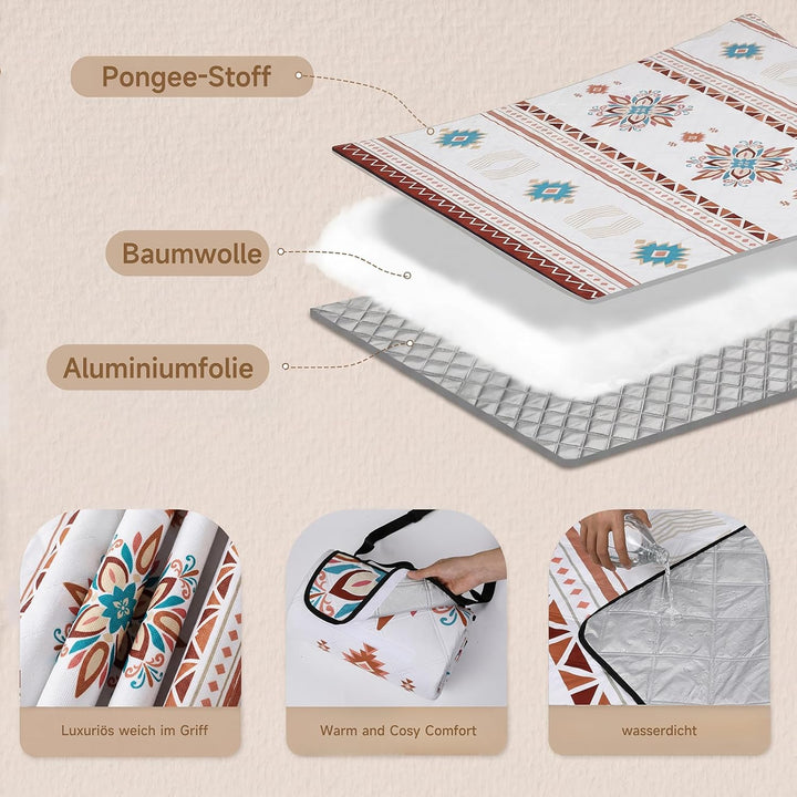 HAUSPROFI Picknickdecke Wasserdicht & Isoliert 200x200 cm Grosse Picknick Decke mit 3 Lagen Camping