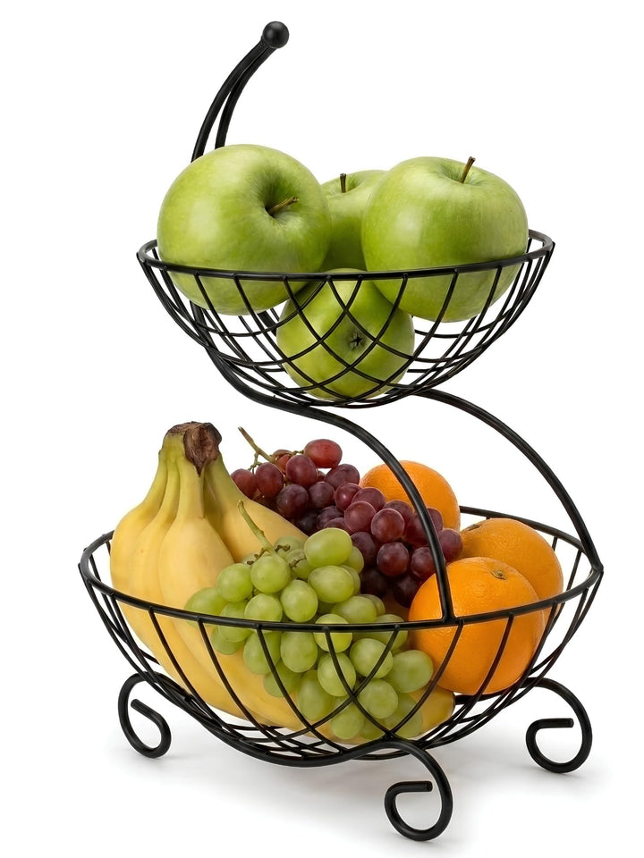 Obstkorb 2-Stöckiger Obst Etagere Obst und Gemüse Aufbewahrung – Moderne Obstkorb Design aus Metall