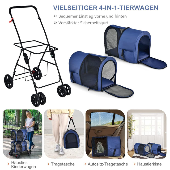 COSTWAY 2 Etagen Hundewagen Haustiere Buggy bis 16kg, Hundebuggy mit Netzfenstern &amp; Getränkehalter &amp;