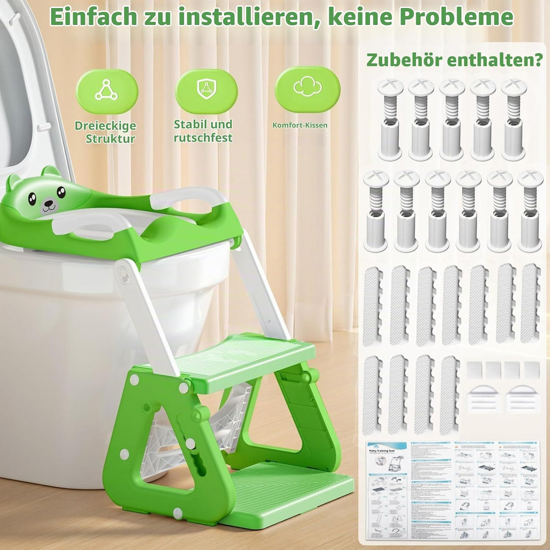 Toilettensitz für Kinder Mit Treppe - 2-in-1 WC Sitz Mit Gepolstertem Sitz, Höhenverstellbar Faltbar