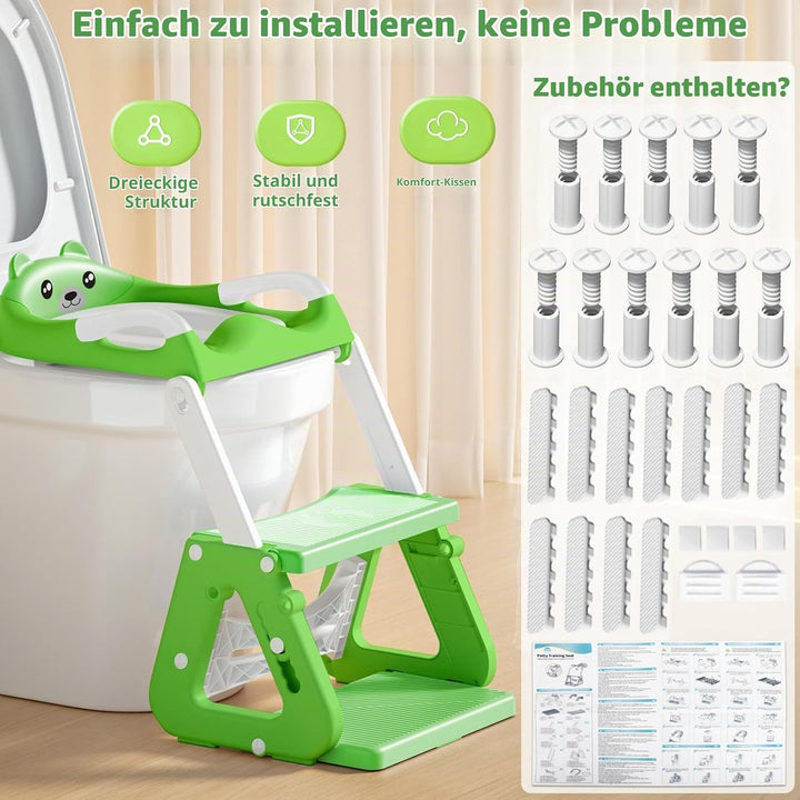 Toilettensitz für Kinder Mit Treppe - 2-in-1 WC Sitz Mit Gepolstertem Sitz, Höhenverstellbar Faltbar