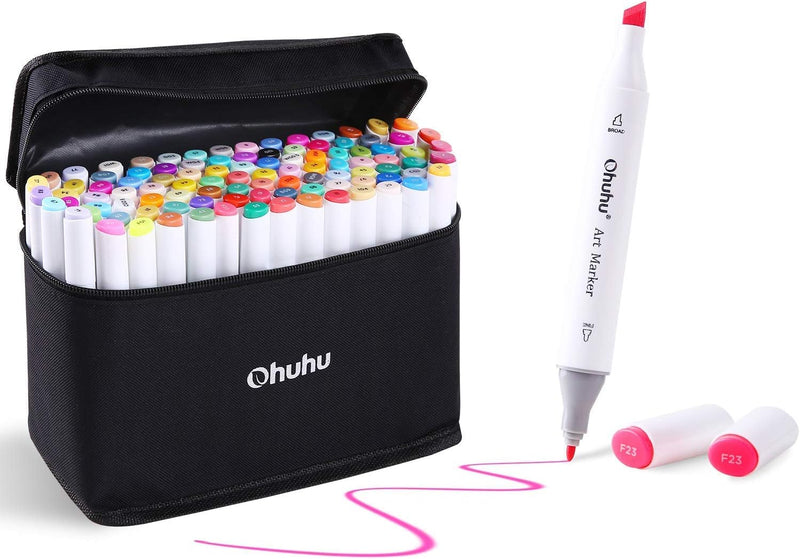 Ohuhu Marker Stifte, 100 Farben Stiften Marker Pen verdoppelt spitzt Kunst Sketch Twin Marker Stifte