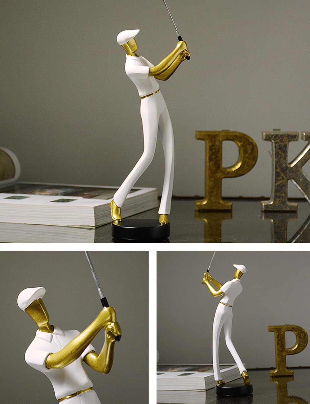 Amoy-Art Golfer Figuren Statue Modern Dekor Skulptur Wohnzimmer Kunst Golfspieler Arts Polyresin Wei